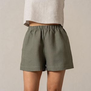 Pull-on Shorts Casual Shorts Linen Shorts Summer Shorts Beach Shorts Women Shorts / High Waisted Linen Shorts With Pockets