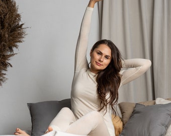 Natural Merino Wool Pajama Set for Women Loungewear Set Holiday Pajamas Organic pjs Two Piece Set Sustainable Clothes 160gsm