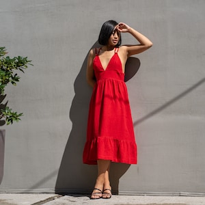 linen dress anika pure red color