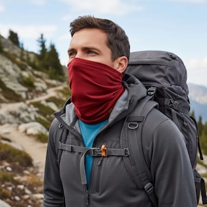 Unisex Neck Gaiter Adult Face Mask Scarf Ski Mask Double Layer Knit Gaiter Merino Wool Sustainable Clothing Royal cherry