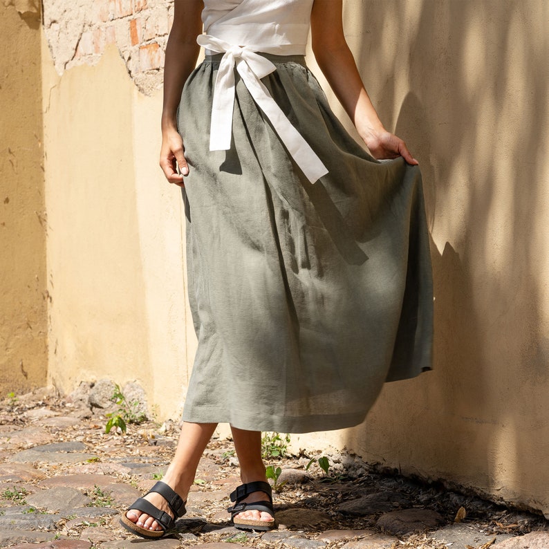 Maxi Skirt Linen Maxi Skirt A Line Maxi Skirt Summer Maxi Skirts Flowy Maxi Skirt Long Maxi Skirt Green Maxi Skirt / SOPHIA Stone Green image 3