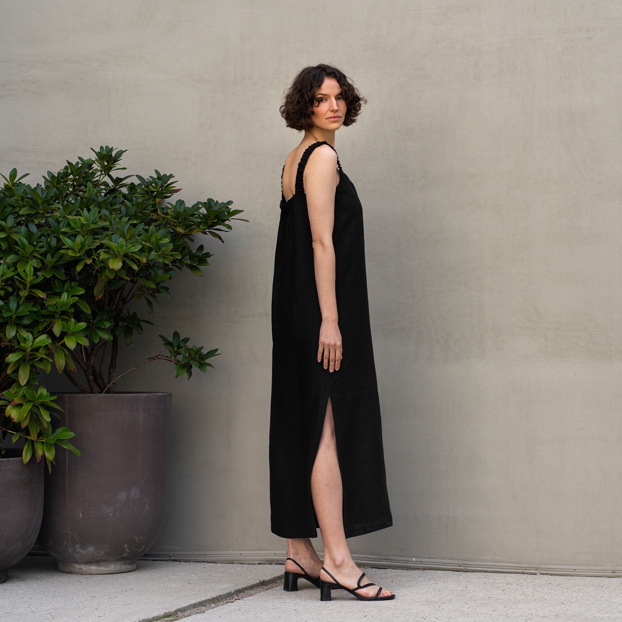 Pinafore Maxi Dress Linen Maxi Dress Formal Dress Black Dress Wedding Guest  Dress Evening Dress Elegant Black Dress Event Dress FIONA - Etsy