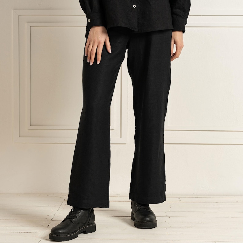 Linen pants in pure black color