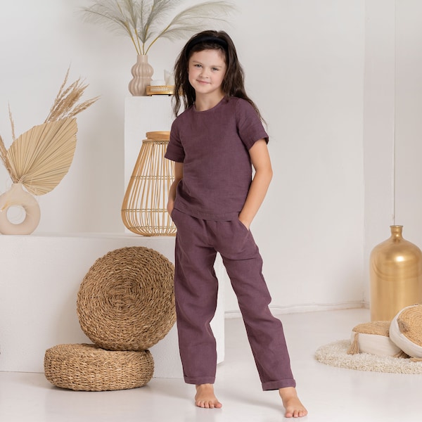 Pantalons pour enfants en lin Pantalons pour enfants à taille haute / Vêtements pour filles et garçons Vêtements d'été Vêtements pour enfants Tenue pour tout-petits Mini DAKOTA