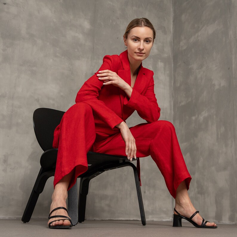 Linen Jacket with Belt Sloan in pure red color