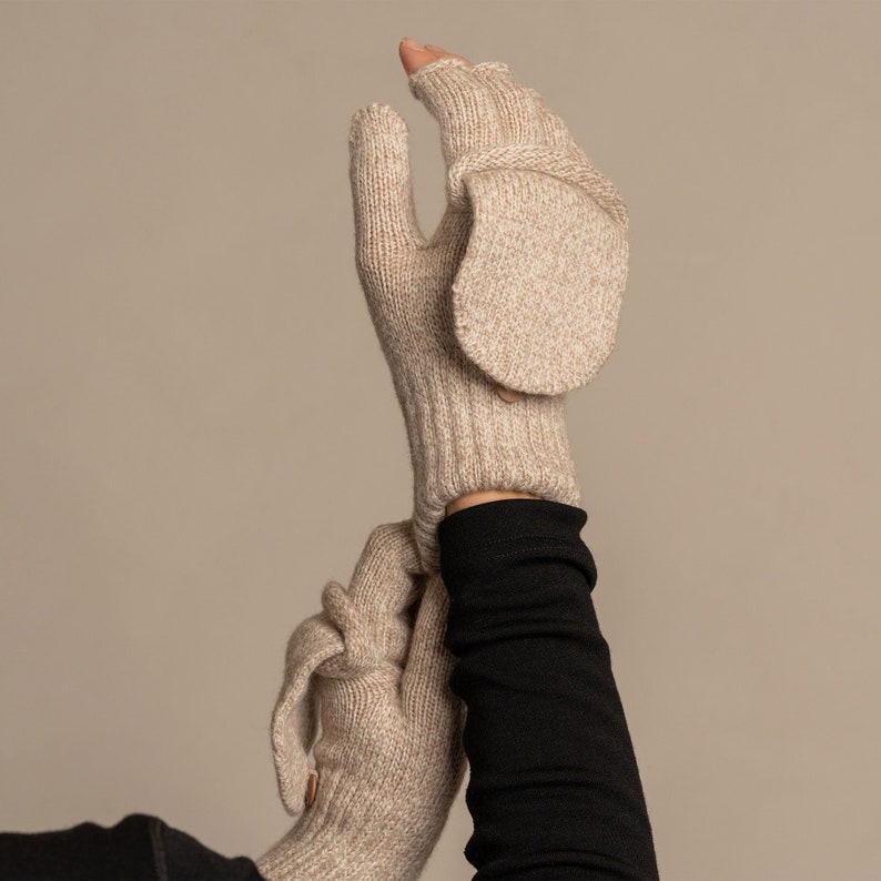 Knit Fingerless Gloves in creamy beige