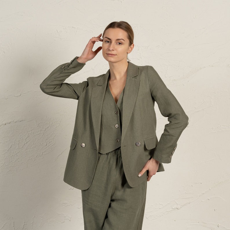 Linen Suit Jacket Quin in stone green color