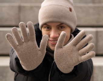 Guantes de lana merino para mujer, guantes de punto hechos a mano, guantes térmicos de primavera, accesorios de punto hipoalergénicos, color beige cremoso