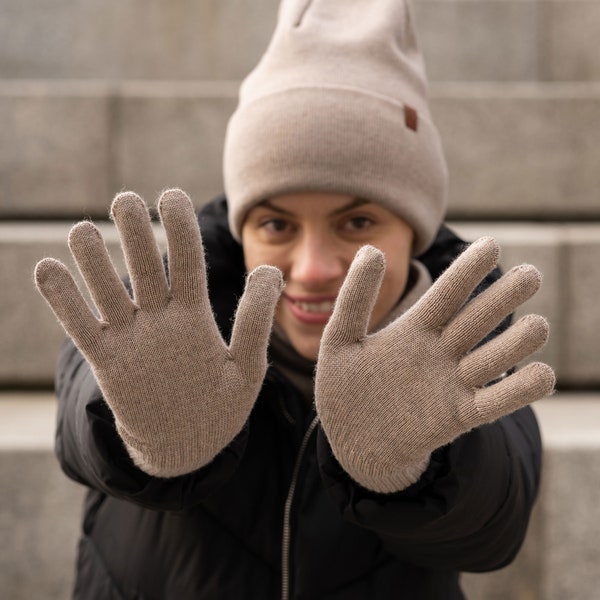 Gants en laine mérinos pour femme Gants tricotés à la main Gants de source thermale Accessoires en tricot hypoallergénique Beige crème