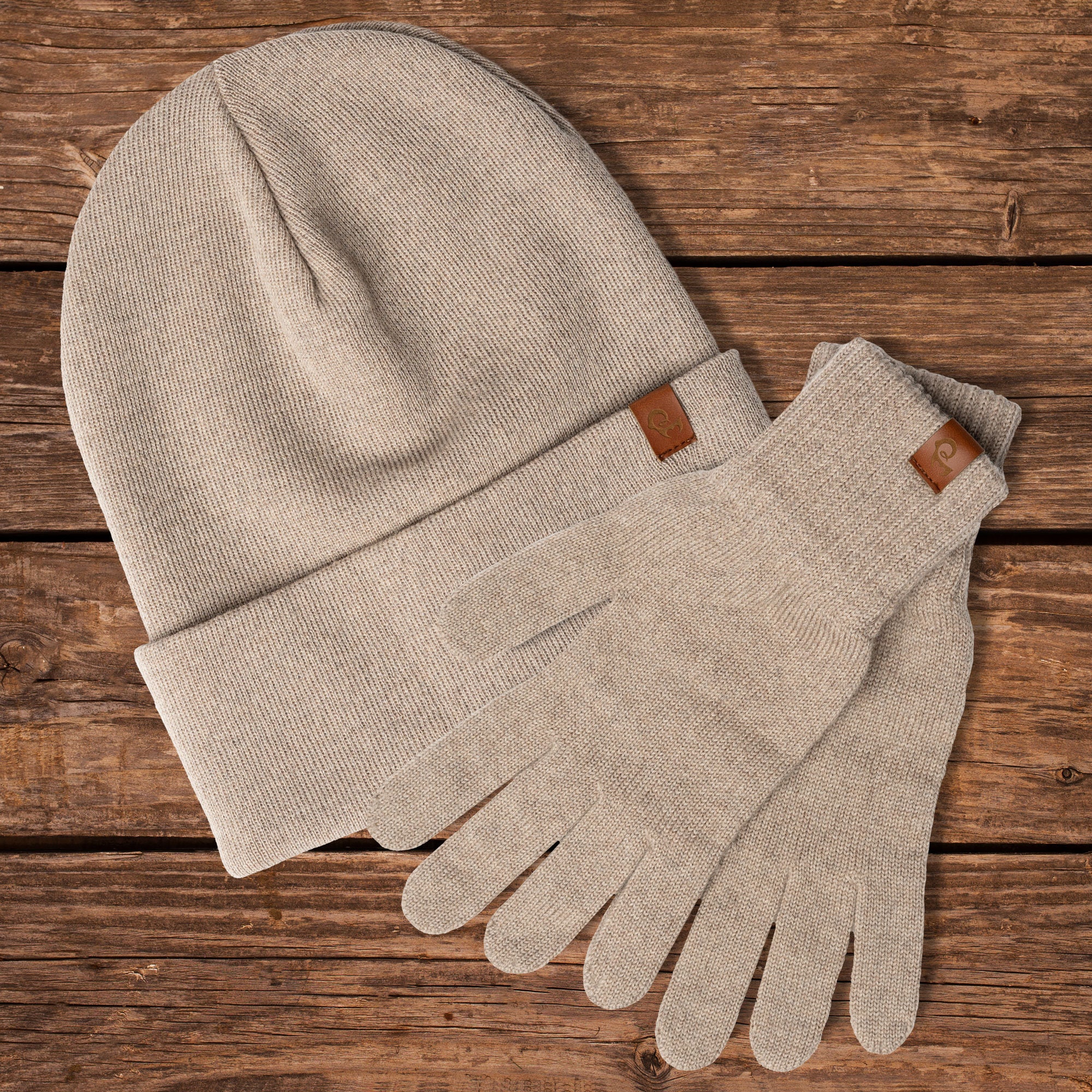 2 Piece Set Merino Wool Beanie Hat & Knit Gloves for Women 