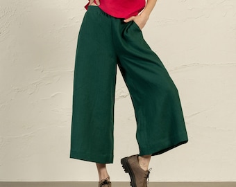 Wide Pants Linen Culottes Wide Leg Pants Skirt Pants Summer Pants Linen Trousers Palazzo Pants Cropped Linen Pants Linen Pleated Pants LANA