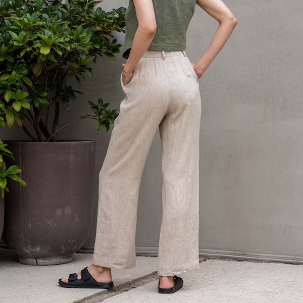 Ready to Ship / Summer Linen Pants Women Wide Leg 100% Linen Pants Linen Trousers High Waisted Linen Pants Linen Palazzo Pants LOTUS