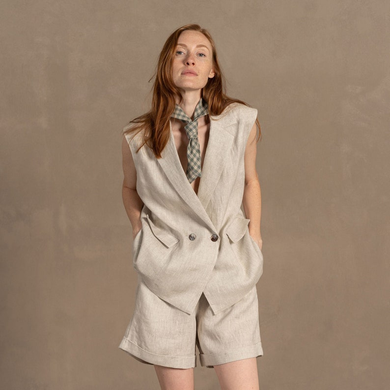 Linen Short Vest Erica in natural color