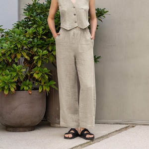 Leinenhose 100% Leinen Hose Hohe Taille Palazzo Hose Weites Bein Hose Hose Frau Leinen Kleidung für Frauen