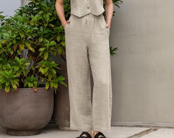 Linen Trousers 100% Linen Pants High Waist Palazzo Pants Wide Leg Pants Pants Woman Linen Clothing for Women