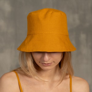 Linen Bucket Hat in spicy yellow color