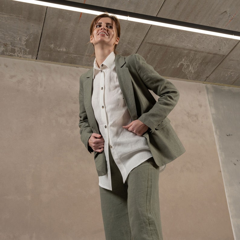 Linen Suit Jacket Quin in stone green color