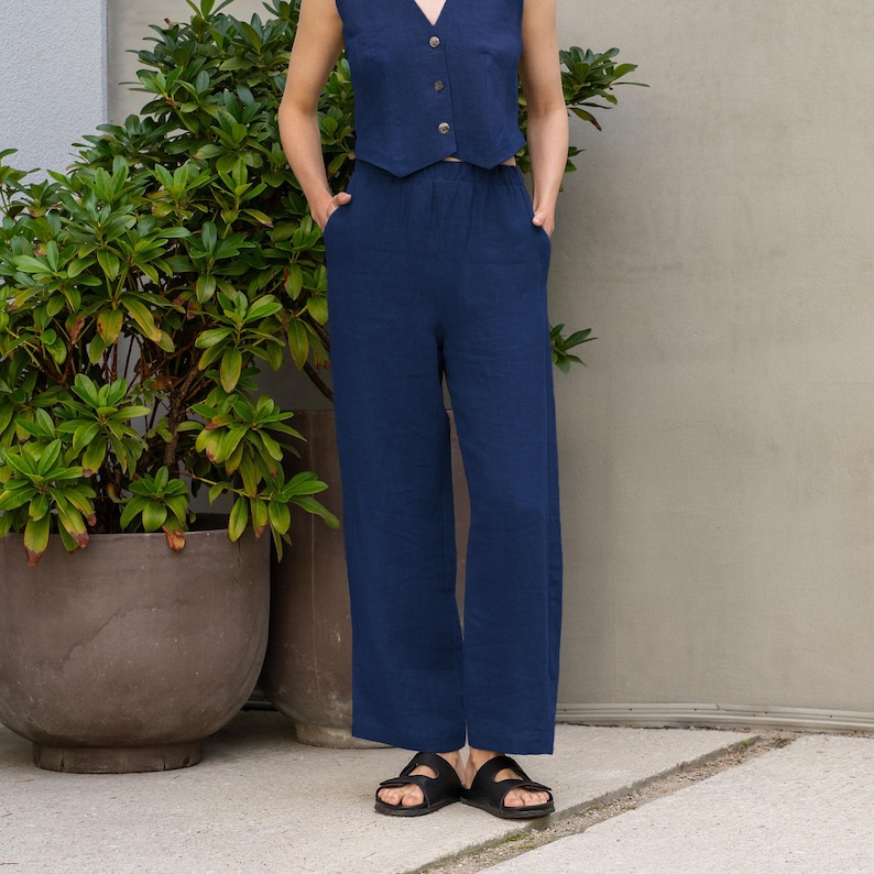 Linen pants in storm blue color