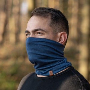 Organic Merino Wool Neck Gaiter Unisex Face Mask Neck Warmer Ski Mask Sustainable Gifts Knit Accessories Denim blue image 5