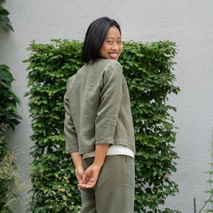 Linen Jacket Womens Jacket Linen Cardigan Linen Coat Green Jacket Green Cardigan Linen Clothing Sustainable Clothing Jacket for Women EDEN