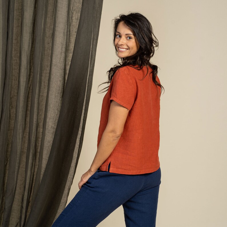 Tapered 100% Linen Pants for Women/High Waisted Pants with image 2