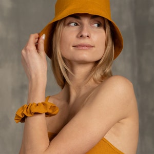 Linen Bucket Hat in spicy yellow color