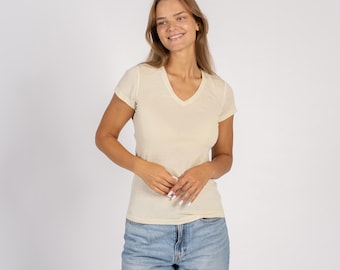 Women's 100% Merino Wool V-Neck T-Shirt Merino Wool Short Sleeve Tee V-Neck Top Shirt for Women Merino Wool Clothing V-Neck Tee