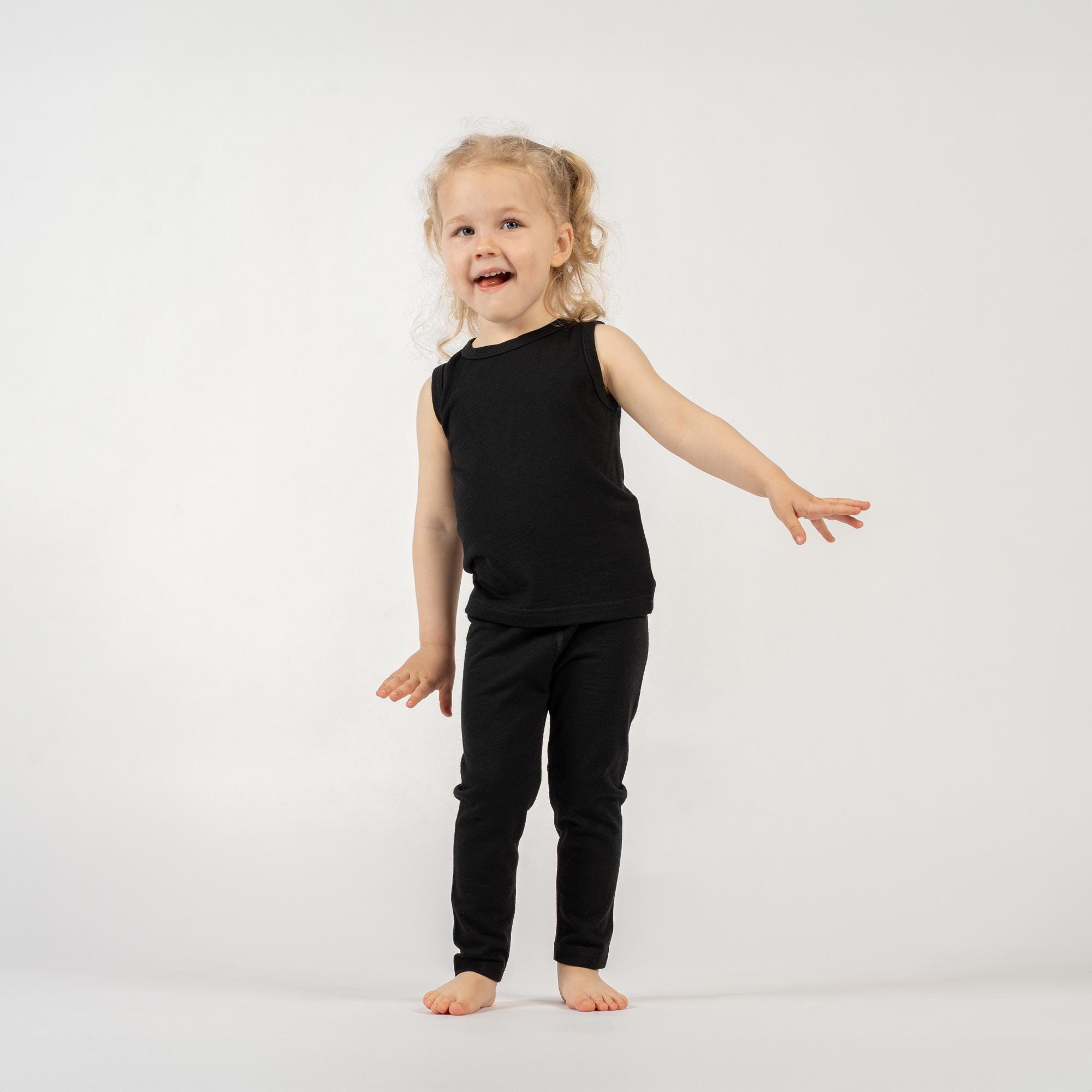 Merino Wool Base Layer Set for Kids Sleeveless Tank Top & Leggings for Toddler Matching Loungewear Set Natural Clothing 160gsm