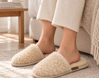 Women's Cozy Wool Fluffy Slippers - 100% Wool Scuff House Slippers