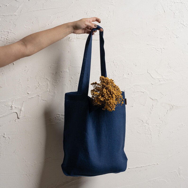 Reusable Linen Tote Bag Storm Blue