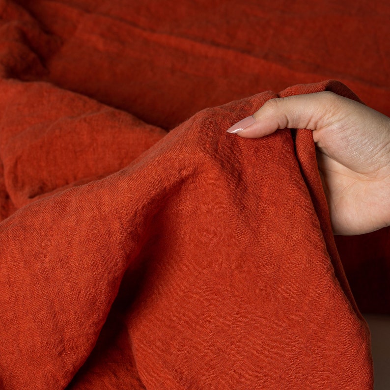 Linen cloth in cinnamon red color