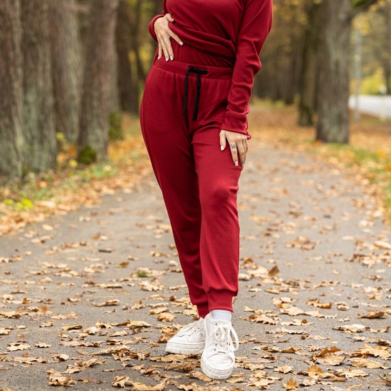 Merino Wool Sweatpants for Women Lounge Jogger Pants High Waist