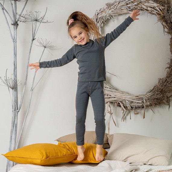 Kids Matching Pajama Set 100% Merino Wool Loungewear Set Toddler