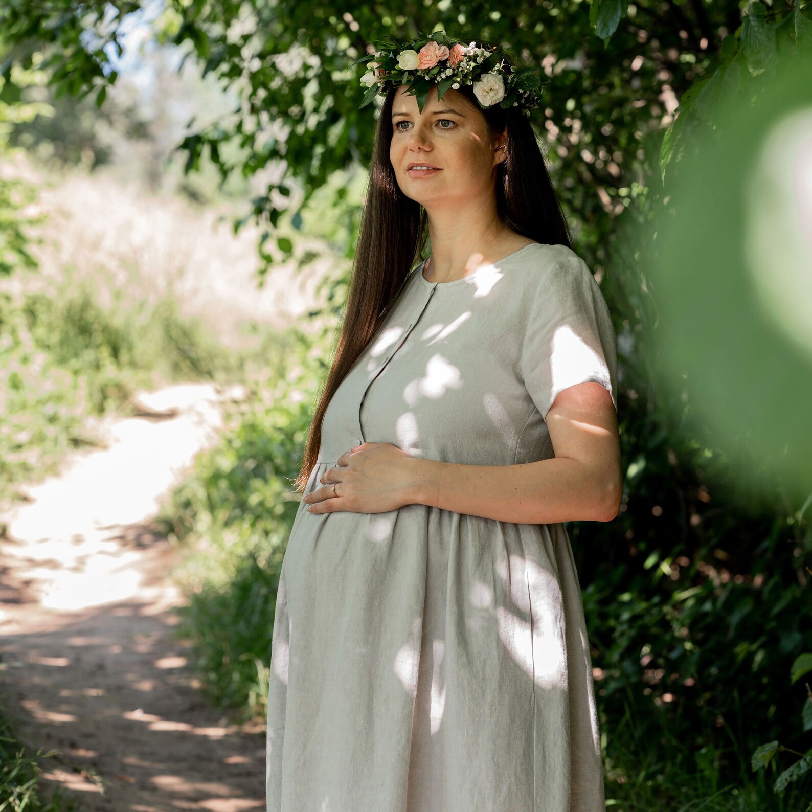 Linen Maternity Dress/100 Linen Button Dress for Baby Etsy