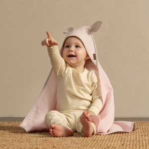 Linen Baby Hooded Towel with Ears Baby Bath Towel Baby Shower Gift Cute Baby Towel Baby Girl Baby Boy Organic Bath Towel with Hood