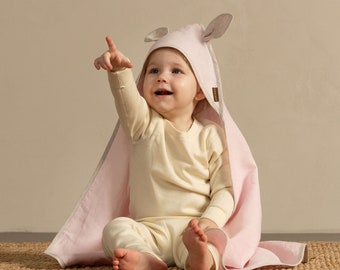 Linen Baby Hooded Towel with Ears Baby Bath Towel Baby Shower Gift Cute Baby Towel Baby Girl Baby Boy Organic Bath Towel with Hood