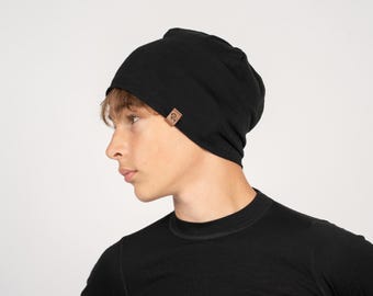 Merinowollmütze für Jungen und Mädchen, Kindermütze für den Herbst, Kleinkindermütze, Naturwolle, 160 g/m², Schwarz
