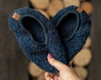 Kids Fleece Slippers Wool Slippers Baby Clogs Denim Blue Non Slip Slippers for Girls Boys Eco friendly Gifts Natural Baby Clothes
