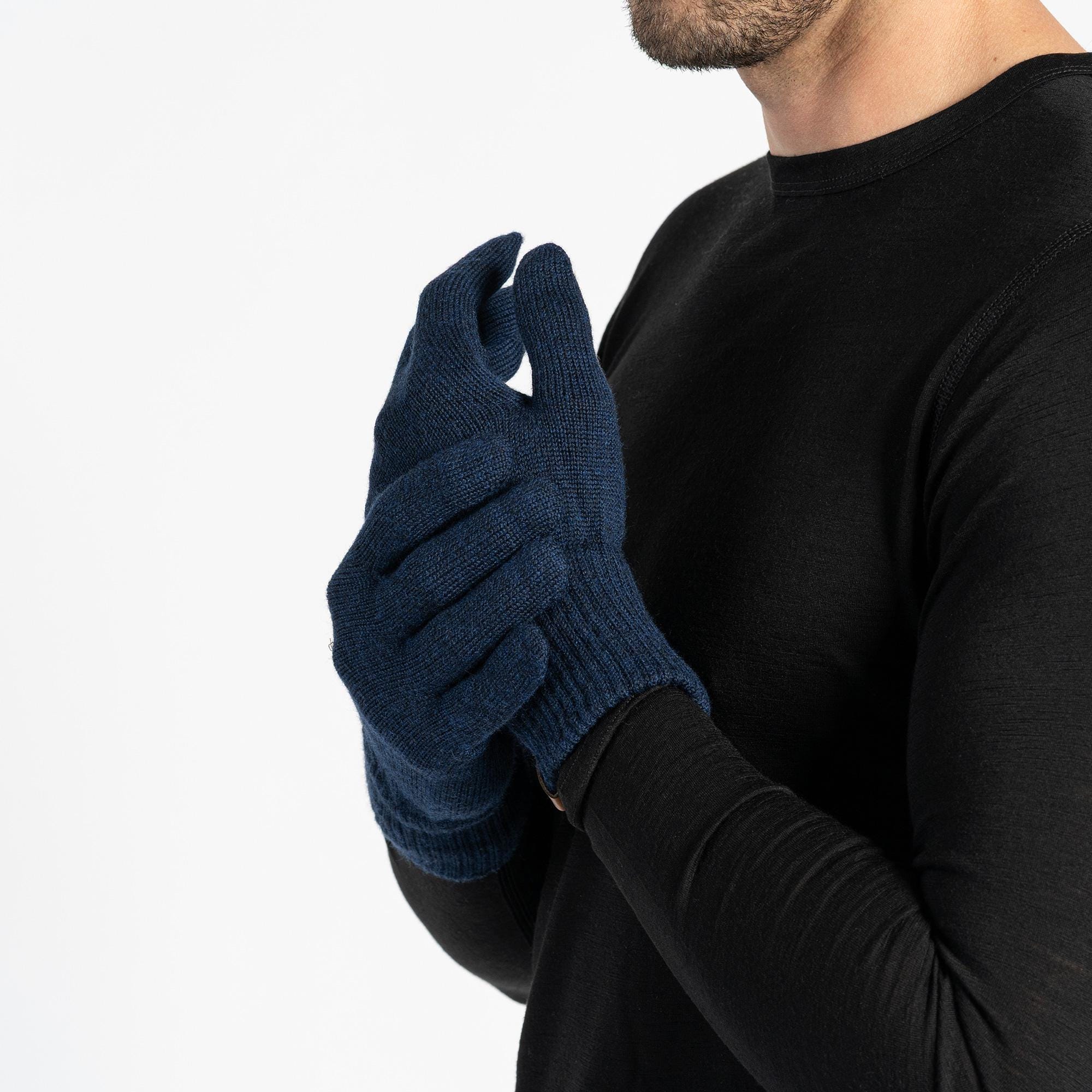 Black Gloves for Men Pure Merino Wool Knitted Hand Gloves Soft