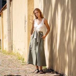 Maxi Skirt Linen Maxi Skirt A Line Maxi Skirt Summer Maxi Skirts Flowy Maxi Skirt Long Maxi Skirt Green Maxi Skirt / SOPHIA Stone Green image 5