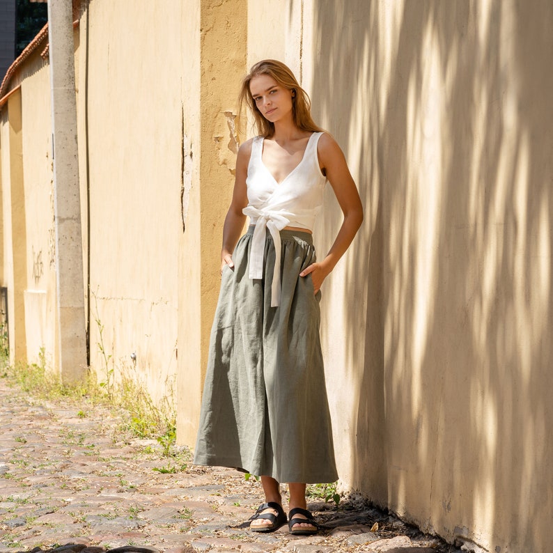 Maxi Skirt Linen Maxi Skirt A Line Maxi Skirt Summer Maxi Skirts Flowy Maxi Skirt Long Maxi Skirt Green Maxi Skirt / SOPHIA Stone Green image 5