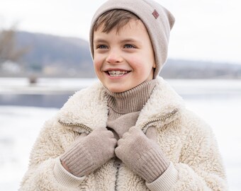 Merino Wool Beanie Hat for Kids Knitted Baby Hat for Girls Boys Toddler Hat knit Beanie Hypoallergenic Clothing Creamy Beige