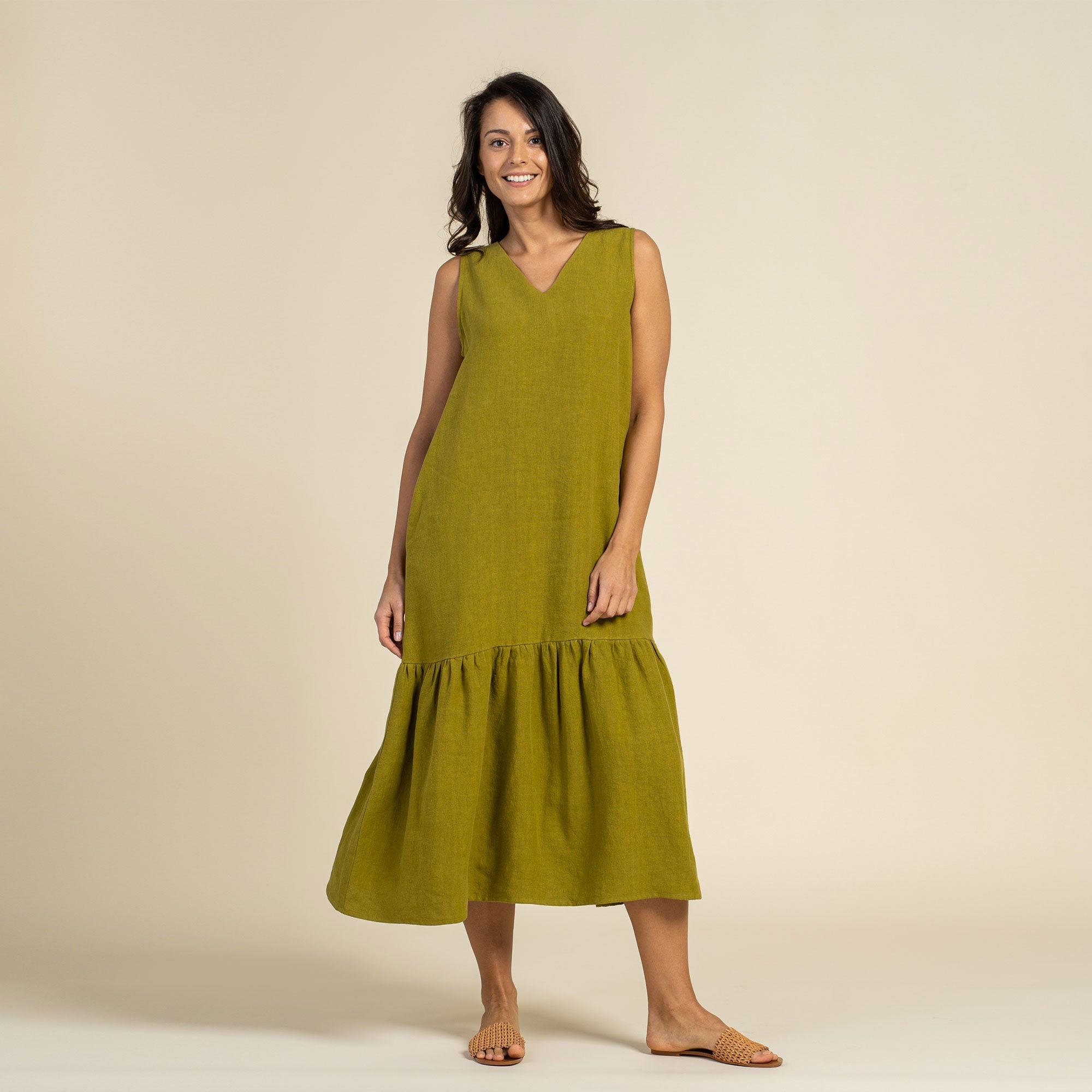 Organic 100 Maxi Linen Long Dress with Ruffle/Summer Dress Etsy