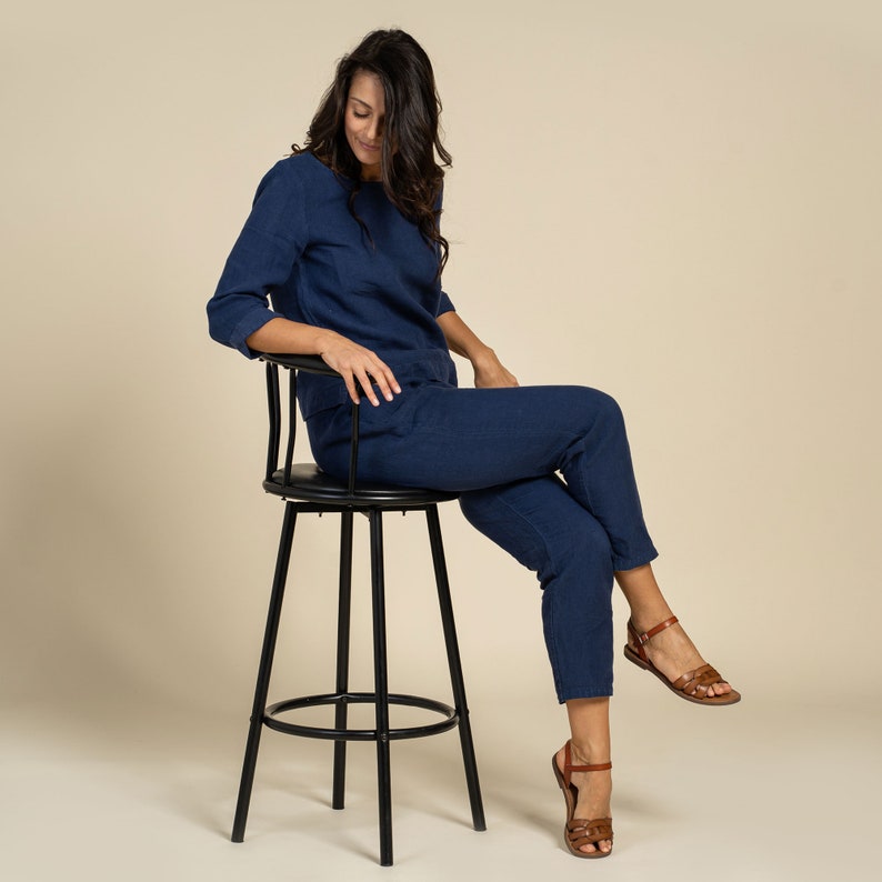 Tapered 100% Linen Pants for Women/High Waisted Pants with image 4