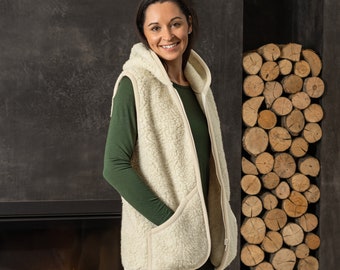 Women Wool Vest Long Fleece Vest for Spring Fall Beige Handmade Vest Natural Sustainable Clothing