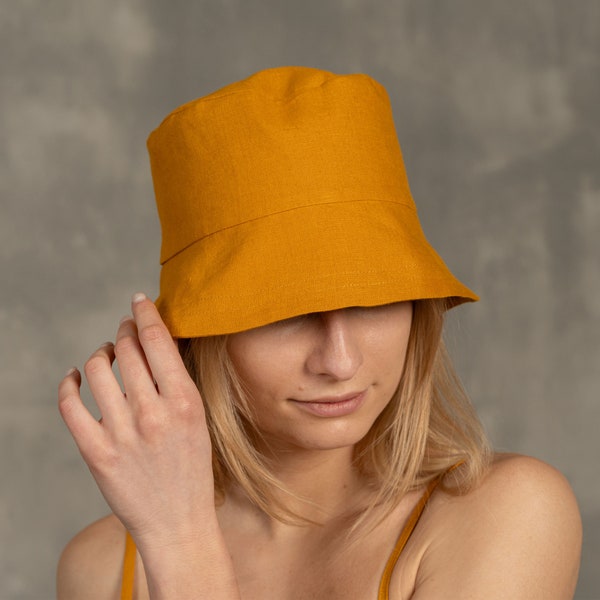 Linen Bucket Hat Summer Hat Linen Hat Womens Linen Hat Sun Hat Fisherman Hat Garden Hat Beach Hat Yellow Hat Gifts for Her Linen Accessories