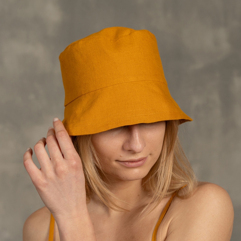 Linen Bucket Hat in spicy yellow color