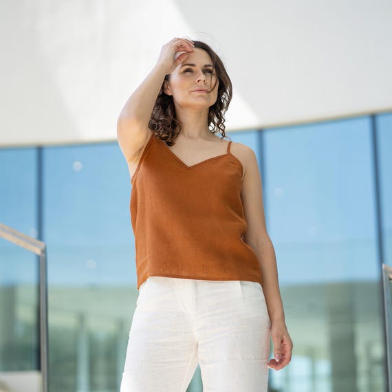 Linen Top Sleeveless Linen Top Linen Womens Top Yellow Linen Top Summer Linen Top Linen Tank Top Linen Top for Women KIM Almond Brown