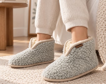 Women's Warm Wool Fluffy Booties - 100% Wool House Bootie Slippers