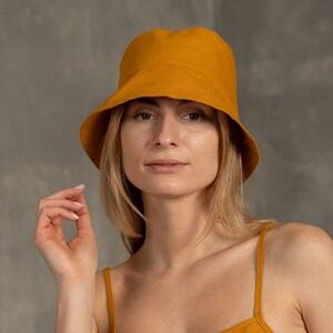 Linen Bucket Hat in spicy yellow color